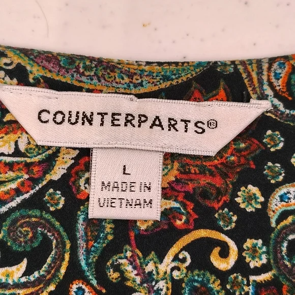 Counterparts Blouse Women's Size LG Paisley Print Flutter Sleeve Boho Career - Picture 5 of 8